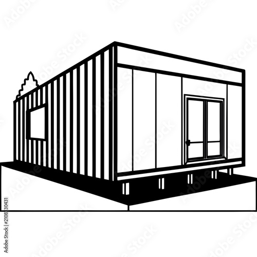 Modern modular container house or prefab cabin with glass door and window