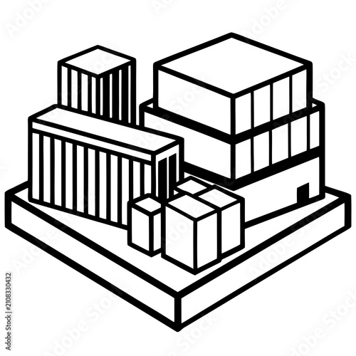 Isometric industrial factory or warehouse complex building icon