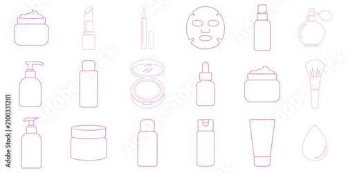 Skin care line icon set. Retinol, beauty collagen, niacinamide, nourishing cream, face anti wrinkle minimal vector illustrations. Simple outline skincare signs. 48x48 Pixel Perfect. Editable Stroke