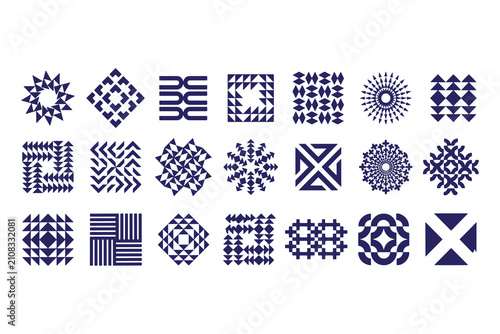 Abstract geometric shapes and tribal logo symbols set isolated on white background
