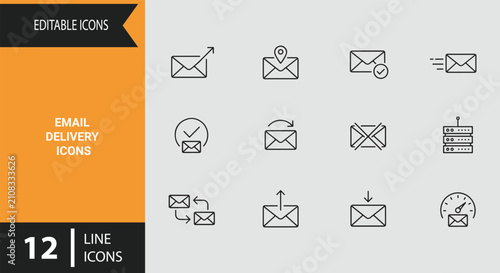 Fotografía Email Delivery Icons Outline Light Line Symbols for Outbox Sending Progress and
