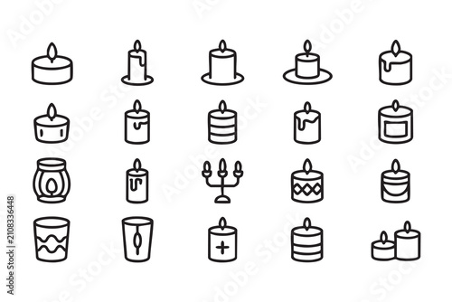 Bild auf Leinwand Candle Outline Icon Collection Featuring Tealight Pillar and Jar Candles