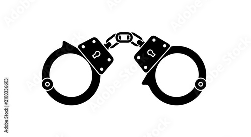 Photography A pair of open metal handcuffs depicted in a stark black silhouette restraints s