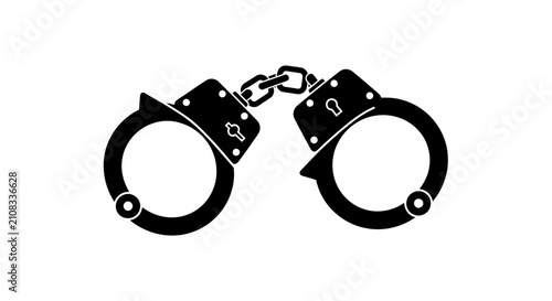 Εκτύπωση καμβά A pair of black metal handcuffs depicted as a stark silhouette against a white b