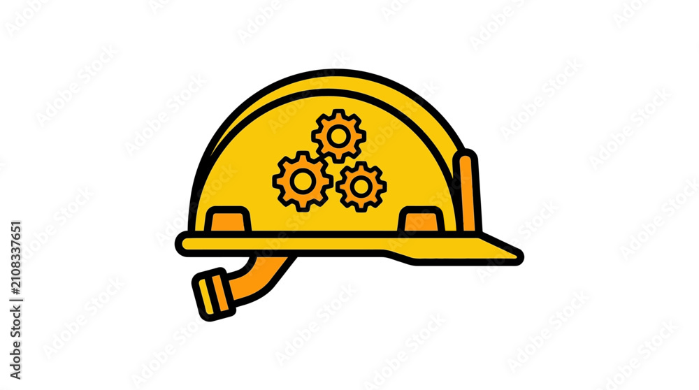 Fototapeta premium Yellow Hard Hat with Gear Icons.