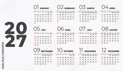 Bild auf Leinwand Yearly Calendar 2027 Planner vertical Layout