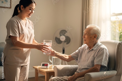 Summer heatwave and senior dehydration prevention concept