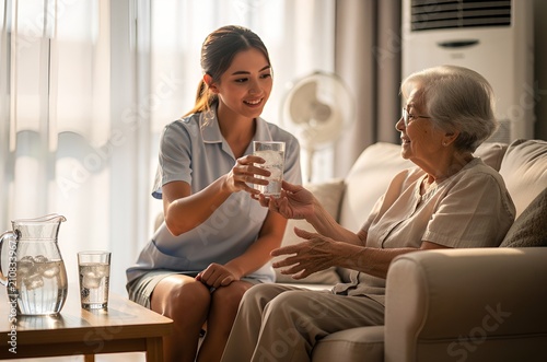 Summer heatwave and senior dehydration prevention concept