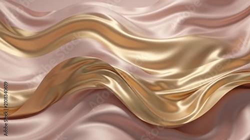 Luxurious gold and rose satin silk drapery texture with shimmering waves
