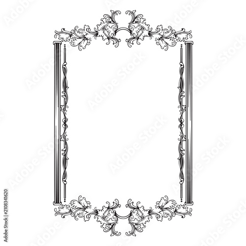 vintage baroque decorative frame with floral ornament engraving illustration artwork