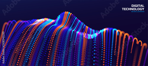Dots form a human face, looking upward. Modeling or scanning process. Technological concept. A digital head, represented as a high-speed data stream. Vector for brochure, poster, cover, presentation.