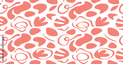 Картината върху платно Abstract Coral Shapes Pattern: A seamless pattern featuring organic, abstract shapes in a coral hue against a clean white background, evoking a sense of playful artistry and modern design