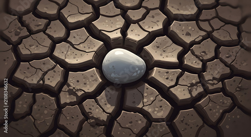 Precious Water Drop on Parched Cracked Earth Representing Drought Crisis and Climate Change Awareness