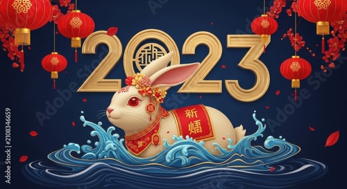 Colorful Chinese New Year 2023 Rabbit Celebration Design.