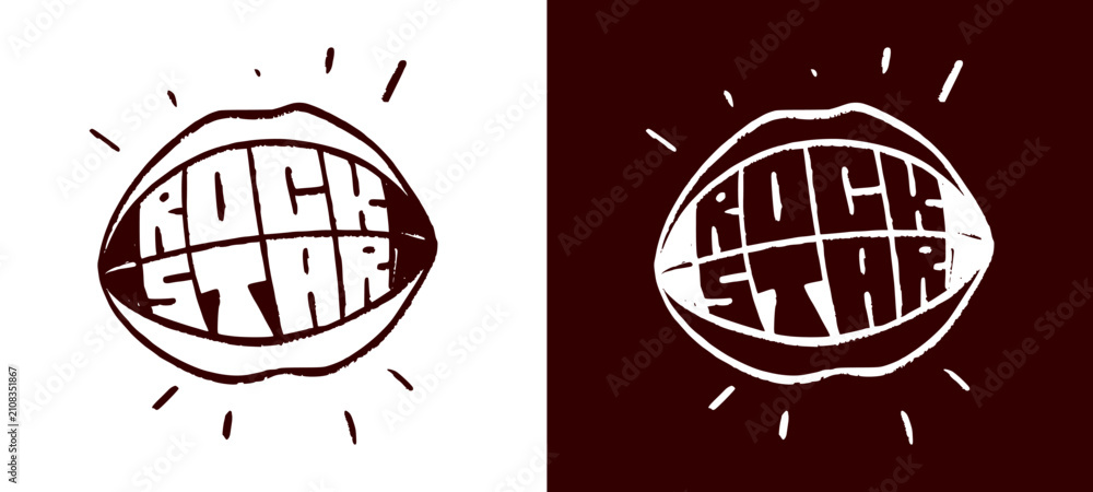 Fototapeta premium Rock star graffiti doodle illustration displays hand drawn bold typography badge. Edgy music quote slogan graphic for modern streetwear apparel t-shirt print poster clip art.