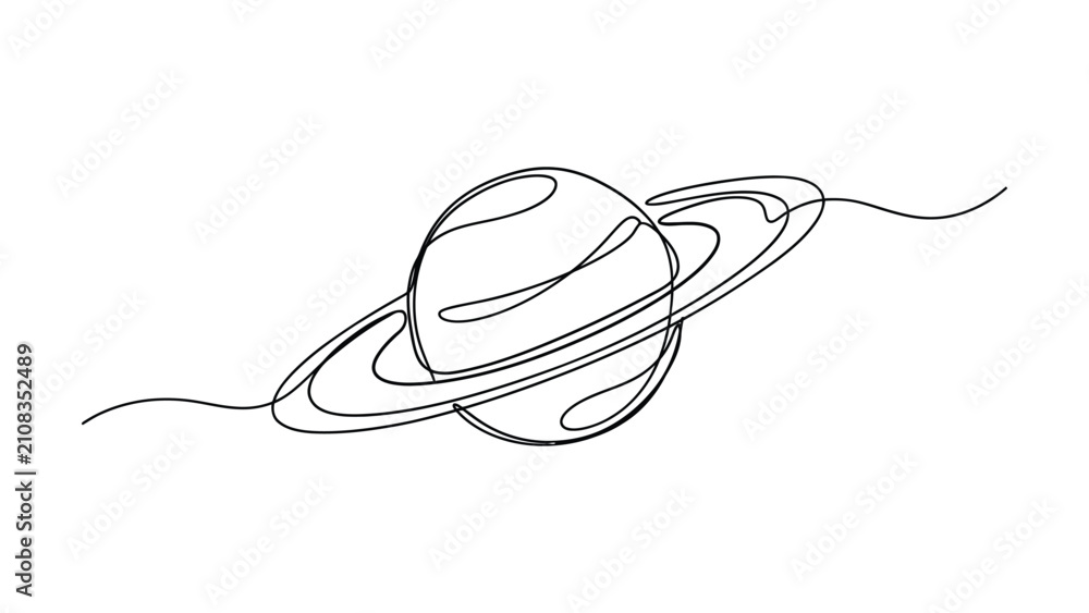 Obraz premium Simple Line Drawing Of A Whimsical Space Satellite Or Planet Illustration