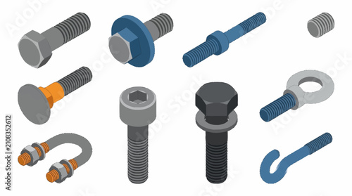 Foto Assorted metal bolts screws nuts and washers collection.