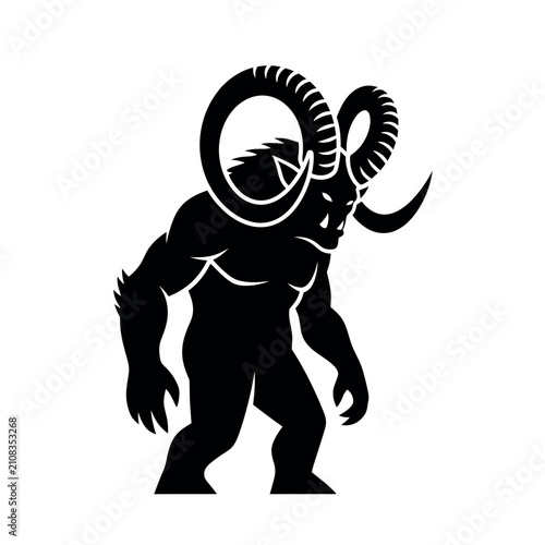 Foto Krampus horned demon monster standing silhouette illustration.