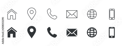 Photos Set Of Communication And Location Flat Icons Line Style