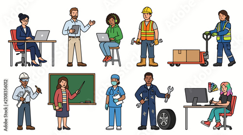 Diverse Group of Professionals in Various Occupations and Industries.