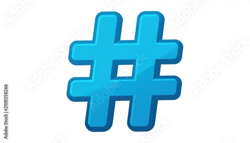 Large blue hashtag symbol on white background.