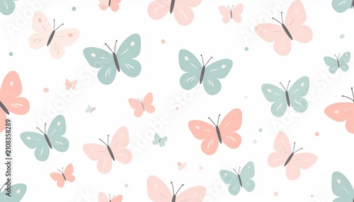 Minimalist pastel butterfly repeat pattern design.