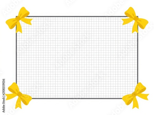 Rectangular frame with yellow bows at the corners for holiday invitations and greeting cards design