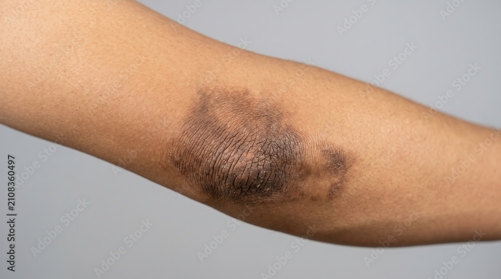 Fototapeta premium Lichenified Thickened Skin Patch and Hyperpigmentation on Elbow