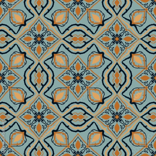 Seamless Hand Drawn Geometric Floral Pattern in Earth Tone Colors