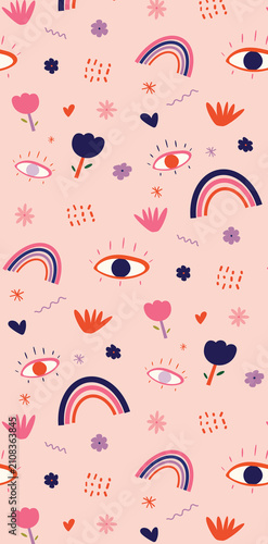 Konstfotografi Hand Drawn Pink Groovy Seamless Pattern