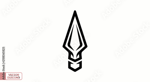 Minimalist black spearhead emblem isolated against solid white background for modern graphic design projects