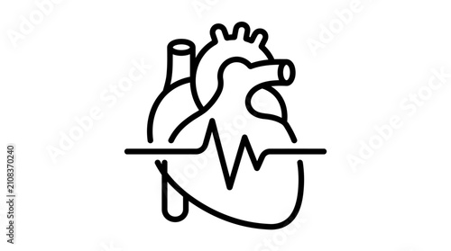 Fotografie Heart icon with a pulse line symbolizes cardiovascular health and medical monitoring in a linear style