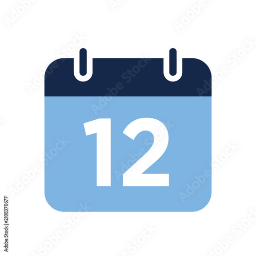 Calendar icon with the number twelve a flat two color digital pictogram date day month
