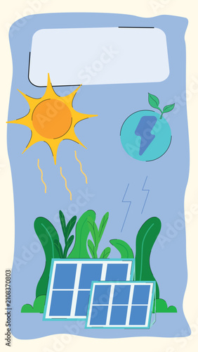 Solar Energy and Renewable Power Concept with Earth Vector Illustration.