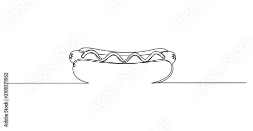 Canvastavla Continuous single line drawing of hot dog snack with fastfood minimalist continu