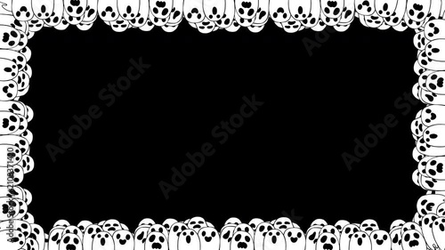 Seamless looping cartoon animation of cute spooky ghosts border frame on transparent alpha channel. Perfect for background overlays, stream frames, social media content, Halloween holiday promotions. 