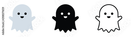Three cute cartoon ghosts smiling and waving with friendly faces vector illustration