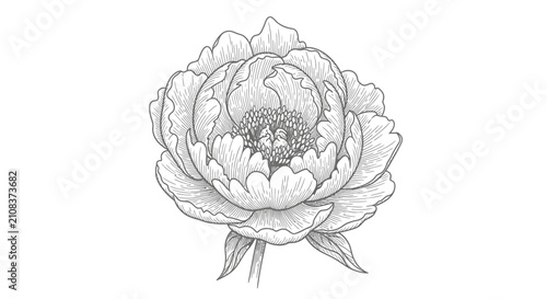 Detailed peony flower illustration delicate botanical art