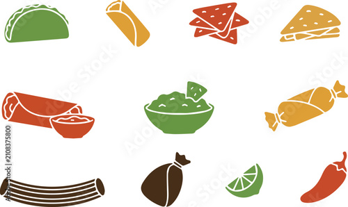 Canvas Print set of mexican food silhouette vector clean vector