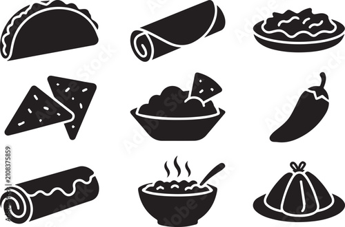 Photography set of mexican food silhouette vector clean vector