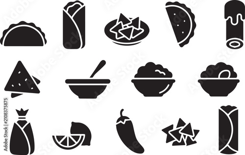 Bild auf Leinwand set of mexican food silhouette vector clean vector