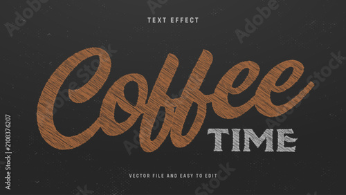 Vintage Coffee Time Text Effect with Embroidered Script Typography Vector Template