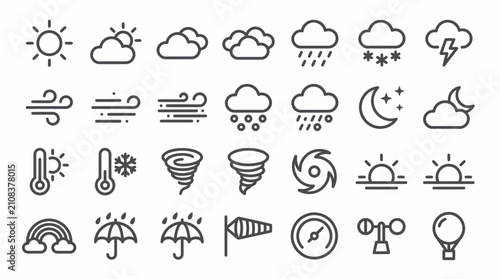 Fotografija Weather icons set illustrates various meteorological conditions and atmospheric phenomena for accurate forecasting applications