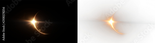 Quadro su tela Bright light appears behind a curved shape on a transparent background during a