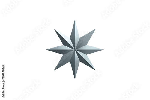 Silver eight-pointed star symbolizing guidance, achievement, and quality. Metallic 3d render isolated on a transparent background