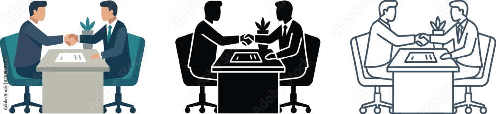 Fototapeta premium Business professionals shaking hands across table in office meeting