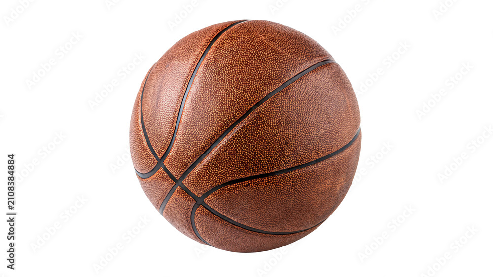 Fototapeta premium Classic orange leather basketball ball with black stripes isolated on transparent background