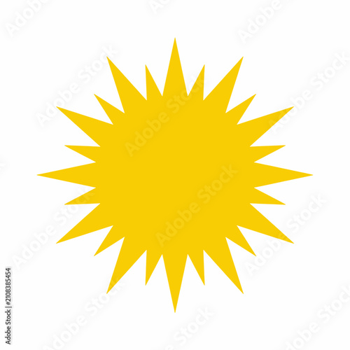 Yellow starburst shape flat vector illustration on white background