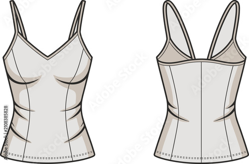 Foto Women's fitted spaghetti strap camisole front and back vector illustration, fash