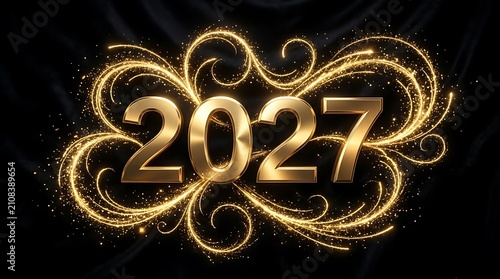 Happy new year 2027 golden sparkly typography for celebrations parties and new year's eve designs